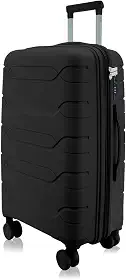 Mala de Viagem Média 23kg Expansível, Polipropileno Resistente, Cadeado Segredo, Rodas Duplas 360° Silenciosas (P1M Preta A)