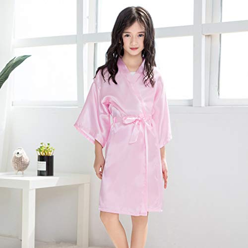 Flower Long Coat Satin Robes Silk Sleepwear Kimono Baby Kids Girls Clothes Solid Toddler Bathrobe Full Zip2