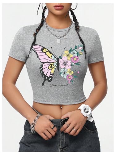 SweatyRocks Girl's 3 Pack Floral Graphic Tees Crew Neck Short Sleeve T Shirt Tops4