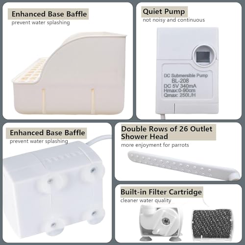 Image of kathson Parrot Bathtub, Automatic Bird Bath Indoor,Parakeet Shower Fountain,Parrot Bath Tub for Pet Birds, Cockatiel, Conure, Budgie, Lovebird, African Grey, Finches,Beige