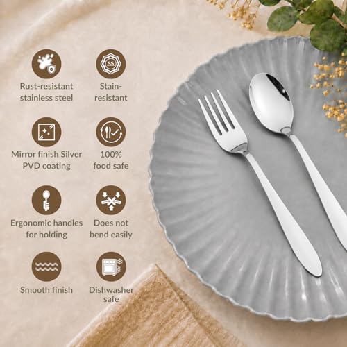 Image of Nestasia Stainless Steel 12 Piece Cutlery Set for Dining Table - Rust & Stain Resistant 6 Spoons & 6 Forks with Glossy Finish | Silver PVD-Coated Flatware Set for Home, Kitchen & Gifting