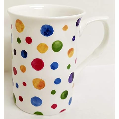 Polka Dot Mugs Set 6 Fine Bone China Painted Effect Multicolour Tea Coffee Cups Hand Decorated in UK Cover