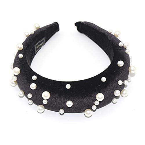 Pennyninis 1 diadema de esponja gruesa minimalista compatible con mujer, de terciopelo, color liso, ancha, joyería de aro de pelo irregular, perlas de imitación compatible con fiestas