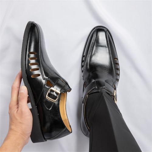 Men's Hollow Out Handmade Leather Closed-Toe Buckle Sandals Breathable Lightweight Slip-On Dress Shoes for Business Casual Weddings Party Formal Office4