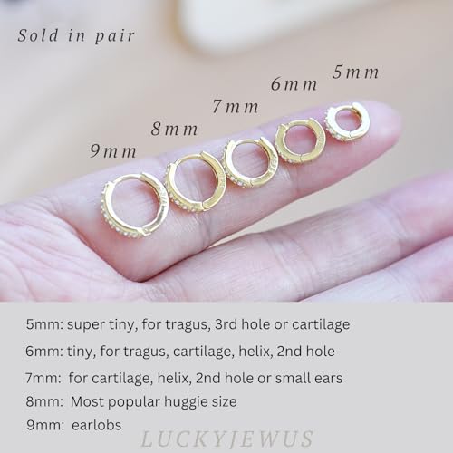 925 Sterling Silver Small Gold Hoop Earrings for Women Men,14K Gold Plated Cubic Zirconia Huggie Hoop Earrings for Cartilage, Helix, Tragus, Dainty Lightweight Hypoallergenic Earrings4