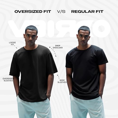 Image of Veirdo Oversized Baggy Fit Drop Shoulder Half Sleeves Round Neck Solid Pure 100% Cotton T-Shirt for Men (Available in White, Black, Mustard, Maroon, Green, Lilac, Navy, Red Color)