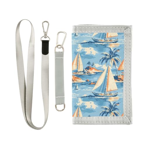 ALAZA Kids Wallets for Boys Girls Toddler Trifold Wallet Children Small Sailboat Palm Sea Wave with Zipper Coin Pocket