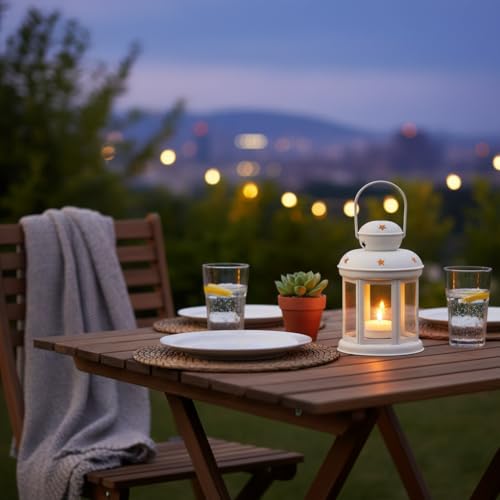 Image of Mini Metal Tea Light Lantern Set of 1 White Candle Holder Home Decor | | Perfect for Living Room, Bedroom, Pooja Space, Festive Decor, Weddings, Housewarming & Gifting Ideal for Diwali, Wedding