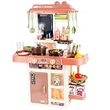 CELETOY Kitchen Playset, 42 PCS Kitchen Toy Set for Toddlers, Mini Kitchen Set with Realistic Lights & Sounds, Simulation of Spray, Toy Kitchen Accessories Set for Toddlers, Girls, Boys