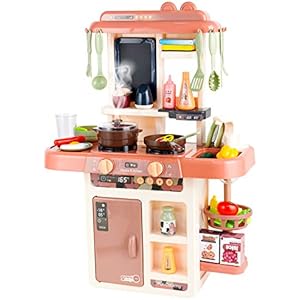 CELETOY Kitchen Playset 42 PCS Kitchen Toy Set for Toddlers Mini Kitchen Set with Realistic Lights & Sounds Simulation