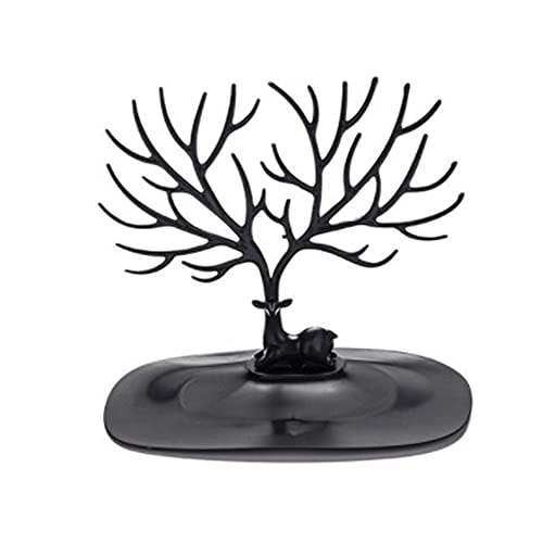 Mingl Coral Tree Jewelry Hanging Stand Display Table Top Necklace Bracelet Holder Earring Hanger Organizer Rack Tower with a Ring Watch Dish Tray for Women Girls (Black)