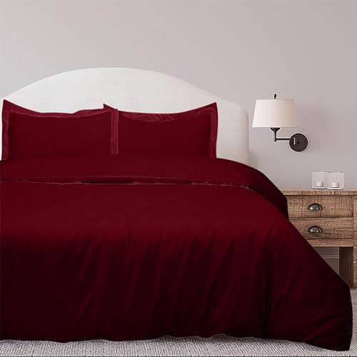 Image of ROYALE LINENS Burgundy Duvet Cover Twin Size - 2 Piece Bedding Comforter Covers - Zipper Closure - 1 Twin Duvet Cover 68x90 inches and 1 Pillow Sham - No Comforter Included