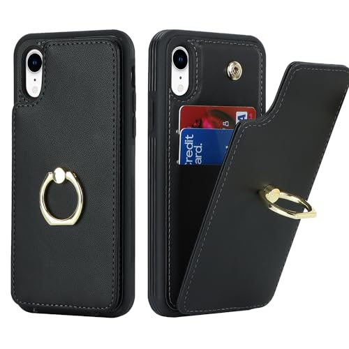 Lipvina for iPhone XR Wallet Case with Card Holder,Black