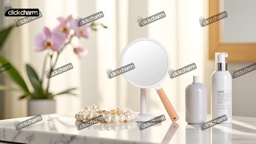 Image of Compact Travel Handheld Mirror with Comfy Handle for Makeup - Small Wood Hand Mirror, Single-Sided Reflection Hanging Hole- (Pack of - 1)
