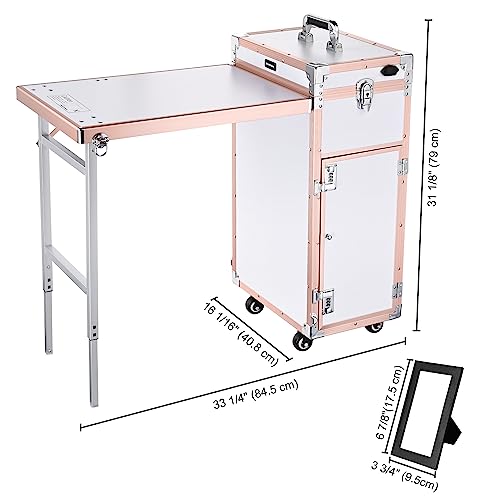 Byootique Rolling Manicure Table Nail Desk Makeup Train Case Foldable Cosmetic Trolley Travel Storage Organizer Nail Tables With 4 Drawers Mirror & Speaker For Technician Workstation Salon #TOP2
