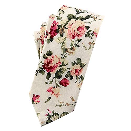 Image of Mantieqingway Men's Skinny Tie, Cotton Floral Ties for Men Wedding Necktie for Groom, Groomsmen, Missions, Dances