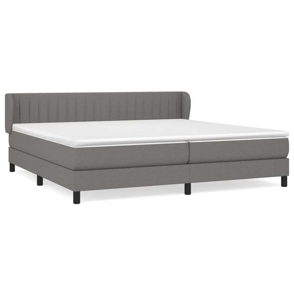 tkanina oddychająca regulowany zagłówek szary 200x200 cm | Łóżko kontynentalne z materacem sprężynowym 200x200 cm ciemnoszary tapicerowany zagłówek regulowany sztywny