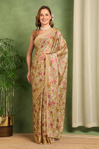 Image of MIRCHI FASHION Women Saree Floral Printed Chiffon | Breathable Lightweight Summer Sari for Office and Daily Use with Unstitched Blouse (Available in 20 Styles)