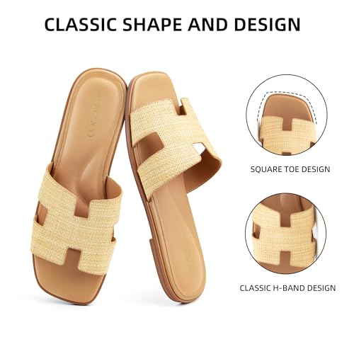 Image of AprCoco Women's Flat Sandals Dressy Classic H-Band Flats Sandals Summer Beach Vacations Slide Sandals