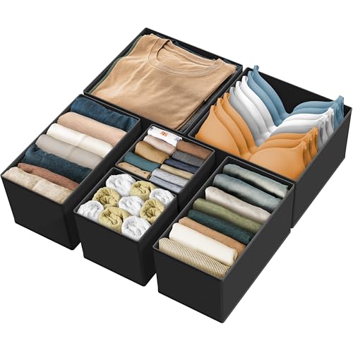 Image of Simple Houseware Underwear Drawer Organizer for Lingerie/Undergarment/Bra/Panty/Sock/Onesie, Set of 6, Black