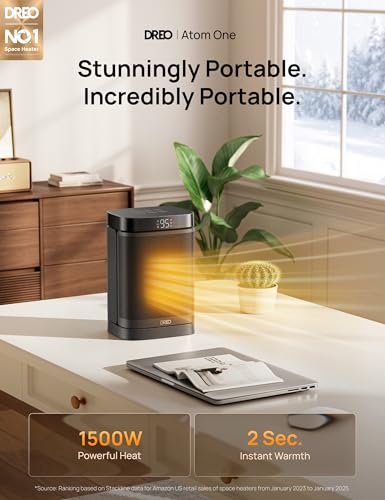 Image of DREO Space Heater, 1500W Portable Electric Heaters for Indoor Use, PTC Ceramic Heater for Office with Remote, Thermostat, 70Oscillation, 12H Timer, 5 Modes, Safe Quiet Room Heater for Bedroom