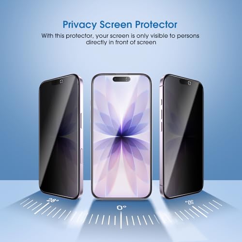 Image of amFilm OneTouch Privacy Screen Protector for iPhone 17 6.3'' + Camera Lens Protector | Auto-Alignment install | Bubble Free | 9H Tempered Glass | Shatterproof | Anti Privacy | Case Friendly 2+2 Pack