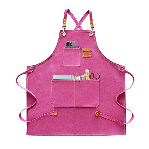 ursapela Canvas Heavy Duty Apron for Men Women with Adjustable Cross Back and Pockets Workshop Gardening Grilling Work Apron