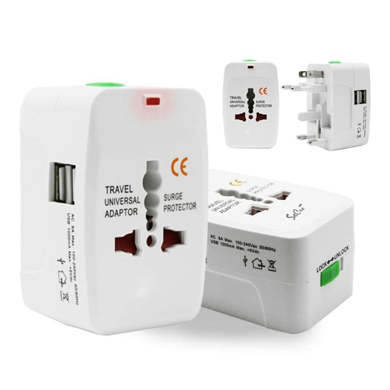 GODFLY Universal Adaptor Worldwide Travel Adapter with Built in Dual USB Charger Ports Chargers 250V Surge/Spike Protected Electrical Plug(White / 1 pcs)-picture-38
