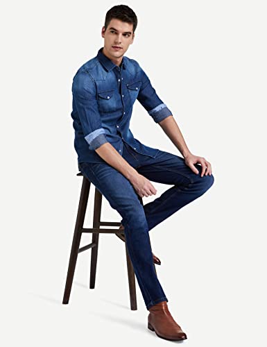 Image of Amazon Brand - INKAST Men's Solid Slim Shirt (INK-SH-103B Blue 3 4XL)