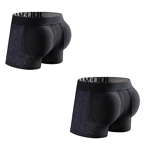 JOCKMAIL 2Pack Mens Padded Boxer Brief for Enhancing Buttocks Male Underpants Boxers Pack of 2 Padding Underwear