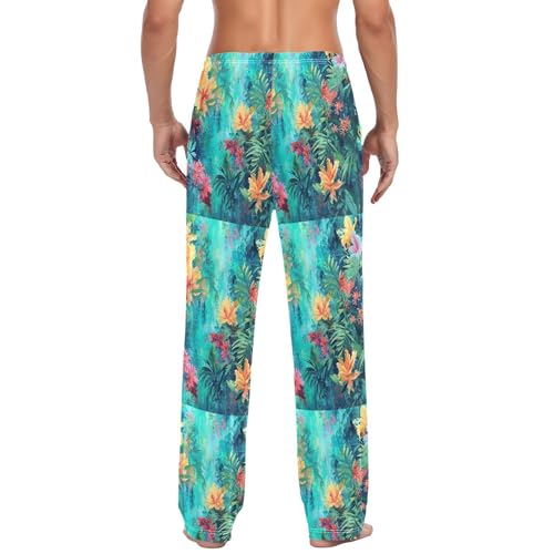 Men's Watercolor Flower Pattern Pajama Pants with Pockets - Straight Fit Cotton Sleep Bottoms for Lounge & Nightwear3