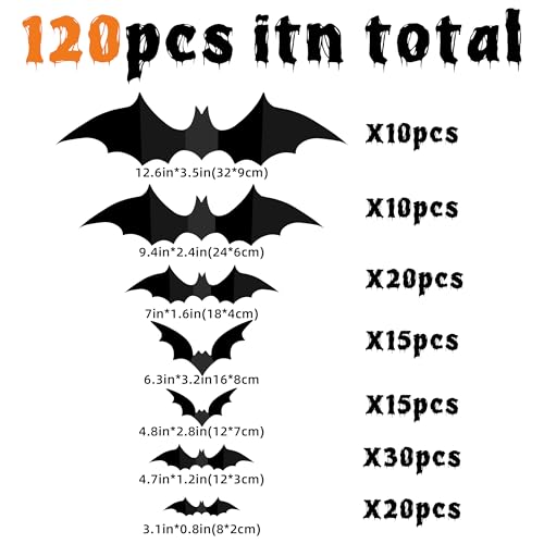 image for TDHDIKE Bats Wall Decor 120PCS Halloween Decoration Bats Realistic PVC