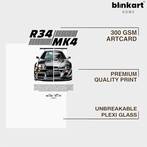 Image of BLINKART Nissan & Toyota Skyline R34 & Supra MK4 Framed Posters Gift Items Boys Room Wall Decoration Bedroom Office Studio Synthetic Wood Frame & Acrylic Glass Ready to Hang - 12x8 In, (A4 Size)-CAR-178