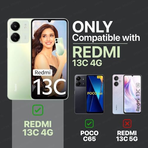 Image of WOW IMAGINE Shock Proof Clear Protective Back Case for Redmi 13C 4G | Poco C65 - AirEDGE Technology | 360 Degree Camera Protection | Transparent Hybrid Back Case Mobile Cover - Black