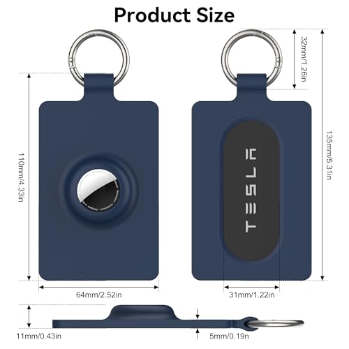 Image of Card Holder for Tesla Keycard with AirTag Slot, Soft Silicone Key Card Protective Case Cover for Tesla Model 3 Y S X Cybertruck,Key Holder with Keychain Key Rings - 1 Pack,Blue