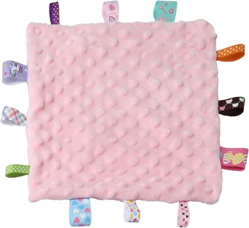 Image of CREVENT Security Blanket for Babies, Soft Baby Lovey Comforter, Sensory Plush Blanket for Baby Girls, Calming Sleep Companion, 10 inch x 10 inch 2pcs