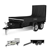 FGENKI Utility Trailer Cover, 5x8 Trailer Cover with Rear Landscape/Ramp Gate 48” to 60” high, 600D Waterproof Windproof Heavy Duty Black Dump Trailer Cover, Fits 5 x 8 FT (W x L)