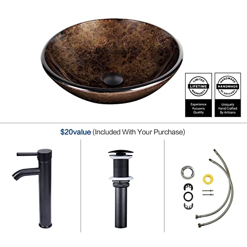 Puluomis PL Bathroom Vessel Sink, 16.5 Inch Artistic Glass Bathroom Bowl Basin thumb #3