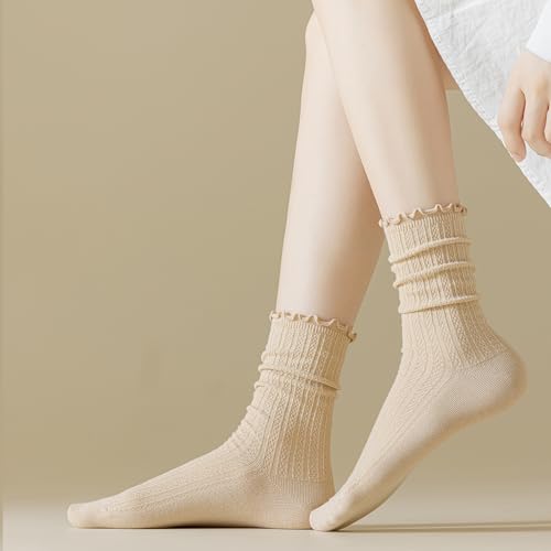 Mcool Mary Women's Ruffle Ankle Socks, Breathable Cotton Knit Retro Crew Frilly Socks for Women (6 Pack)2