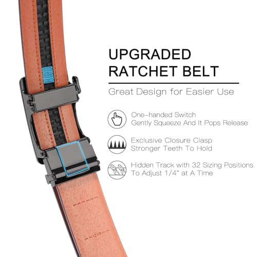 SENDEFN Men's Leather Belt - Automatic Ratchet Slide Buckle, Easy Trim-to-Fit Function, Packaged with Gift Box2
