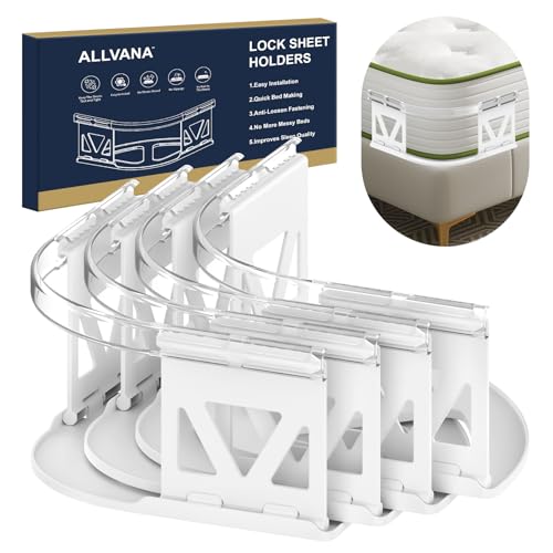 Bettlakenhalter mit Feststell Streifen – Bettlakenspanner hält Bettlaken fest und straff, Bettlakenhalter-Gurte passen an jedes Bett, Keine losen Laken mehr, einfache Installation – Weiß