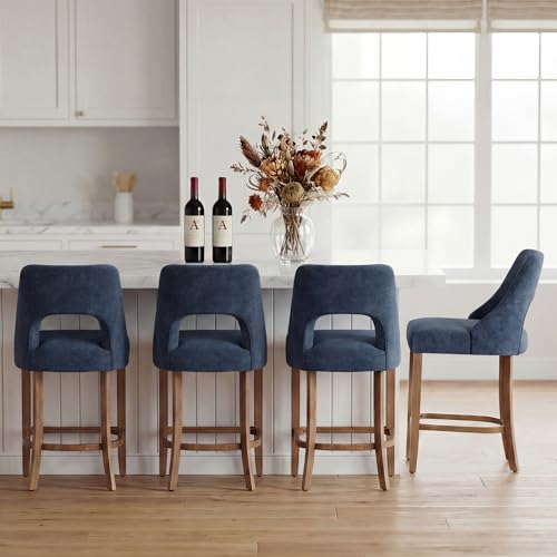 Image of UVV Bar Stools Set of 4, Upholstered Counter Height Bar Stools, Modern Counter Stools with Wood Legs for Kitchen Island Dining Room Bar, Navy Blue