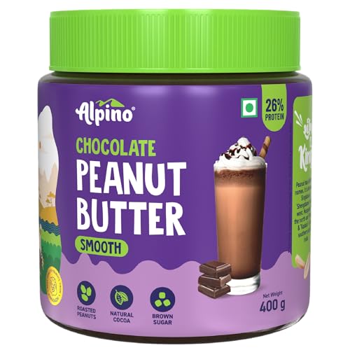 Alpino Chocolate Peanut Butter Smooth 400 G | 19 G Protein | High Protein Peanut Butter Creamy | Gluten-Free | Vegan