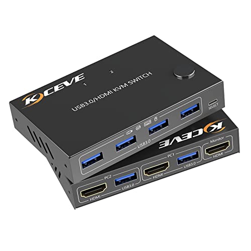 KVM HDMI Umschalter für 2 Computer, USB 3.0 KVM Switch Mit EDID Simulator Funktion, unterstützt 4K @ 60Hz Auflösung für 2 PC Share Maus, Tastatur und Monitor Cover