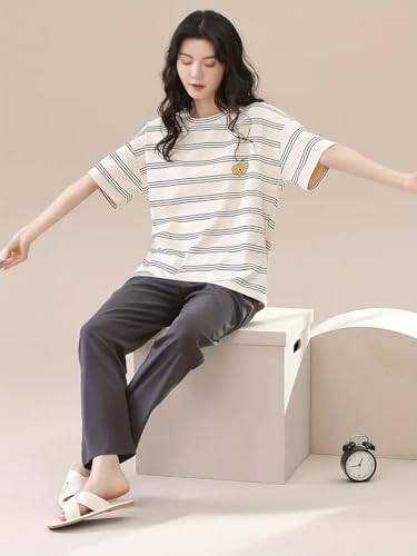 Image of Louis Luxe Womens Korean Night Dress || Full Pyjama Set || Korean Nightsuit ||Women Nightwear ||Round Neck Full Sleeve Nightsuit || Loungewear || Everyday Nightdress (ND-12)