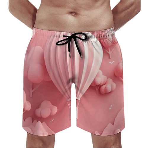 Men's Swim Trunks Quick Dry Board Shorts with Pockets Beach Shorts Hot Air Balloon Floating Bathing Suits for Men