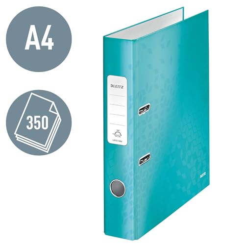 Leitz Qualitäts-Ordner 180°, A4, schmal, 5,2 cm Rückenbreite, laminierte Graupappe, Eisblau, WOW Serie, 10064051