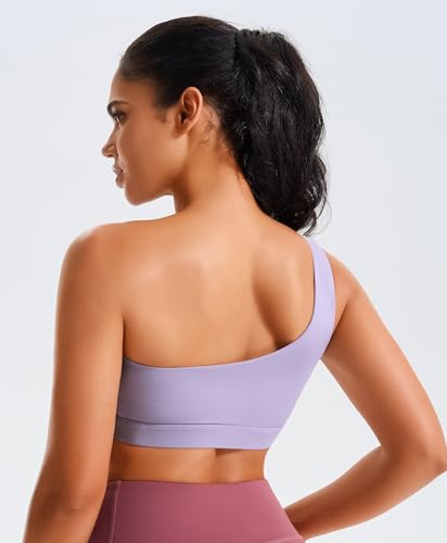 Image of One Shoulder Sports Bras for Women Low Impact Asymmetrical Workout Tops Padded Yoga Right Shoulder Strap Bra