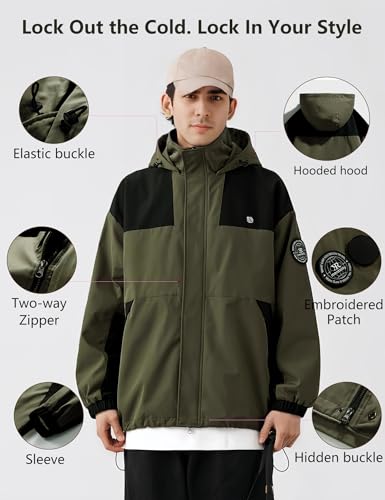 Image of Venzina Men's Waterproof Rain Jacket-Lightweight Windbreaker with Color Block Design, Breathable for Urban Outdoor, Daily Commuting I Fashion Unisex Couple Jacket