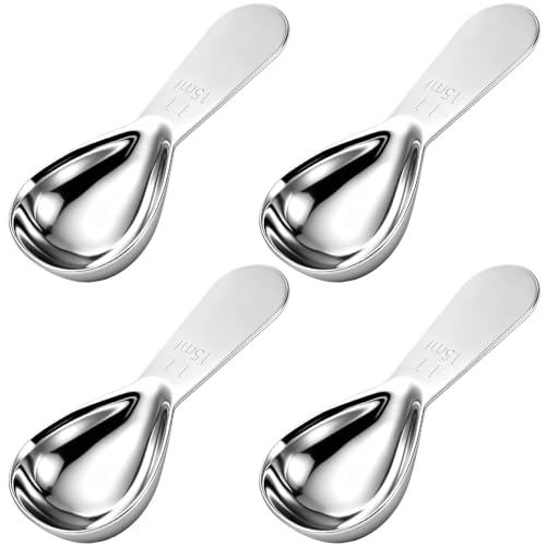4 pcs Coffee Scoop -15ml (1 Tbsp),Stainless Steel Metal Measuring Spoons,Short Handle Coffee Scoop for Coffee Beans, Ground Coffee, Espresso, Protein Powders, Tea, Sugar, Flour Exact Measuring